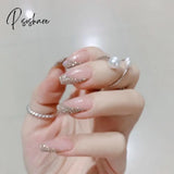 24Pcs Rhinestone Design Fake Nails Shiny Bridal Women Lady Party Nail Diy Decorations Press On Tips