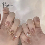 24Pcs Rhinestone Design Fake Nails Shiny Bridal Women Lady Party Nail Diy Decorations Press On Tips