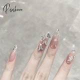 24Pcs Rhinestone Design Fake Nails Shiny Bridal Women Lady Party Nail Diy Decorations Press On Tips