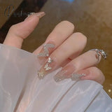 24Pcs Rhinestone Design Fake Nails Shiny Bridal Women Lady Party Nail Diy Decorations Press On Tips