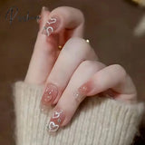 24Pcs Rhinestone Design Fake Nails Shiny Bridal Women Lady Party Nail Diy Decorations Press On Tips