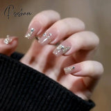 24Pcs Rhinestone Design Fake Nails Shiny Bridal Women Lady Party Nail Diy Decorations Press On Tips