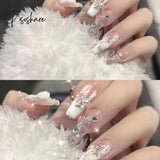 24Pcs Rhinestone Design Fake Nails Shiny Bridal Women Lady Party Nail Diy Decorations Press On Tips