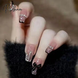 24Pcs Rhinestone Design Fake Nails Shiny Bridal Women Lady Party Nail Diy Decorations Press On Tips