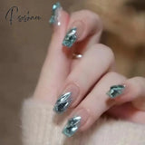 24Pcs Rhinestone Design Fake Nails Shiny Bridal Women Lady Party Nail Diy Decorations Press On Tips