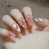 24Pcs Rhinestone Design Fake Nails Shiny Bridal Women Lady Party Nail Diy Decorations Press On Tips