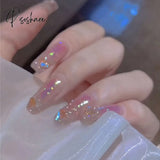 24Pcs Rhinestone Design Fake Nails Shiny Bridal Women Lady Party Nail Diy Decorations Press On Tips