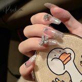 24Pcs Rhinestone Design Fake Nails Shiny Bridal Women Lady Party Nail Diy Decorations Press On Tips