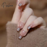 24Pcs Rhinestone Design Fake Nails Shiny Bridal Women Lady Party Nail Diy Decorations Press On Tips