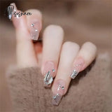 24Pcs Rhinestone Design Fake Nails Shiny Bridal Women Lady Party Nail Diy Decorations Press On Tips