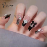 24Pcs Rhinestone Design Fake Nails Shiny Bridal Women Lady Party Nail Diy Decorations Press On Tips