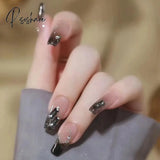 24Pcs Rhinestone Design Fake Nails Shiny Bridal Women Lady Party Nail Diy Decorations Press On Tips