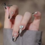 24Pcs Rhinestone Design Fake Nails Shiny Bridal Women Lady Party Nail Diy Decorations Press On Tips