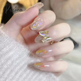 24Pcs Rhinestone Design Fake Nails Shiny Bridal Women Lady Party Nail Diy Decorations Press On Tips