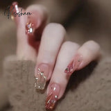 24Pcs Rhinestone Design Fake Nails Shiny Bridal Women Lady Party Nail Diy Decorations Press On Tips