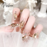 24Pcs Rhinestone Design Fake Nails Shiny Bridal Women Lady Party Nail Diy Decorations Press On Tips