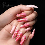 24Pcs Rose Pattern Red Wine False Nail Fake Nails Coffin Glossy Press On Girls Ballerina Full Cover