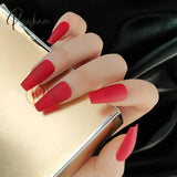 24Pcs Rose Pattern Red Wine False Nail Fake Nails Coffin Glossy Press On Girls Ballerina Full Cover