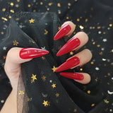 24Pcs Rose Pattern Red Wine False Nail Fake Nails Coffin Glossy Press On Girls Ballerina Full Cover