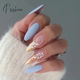 24Pcs/Set Blue Sky White Cloud Pattern Design False Nail French Stiletto Full Cover Fake Nails Glue