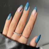 24Pcs/Set Blue Sky White Cloud Pattern Design False Nail French Stiletto Full Cover Fake Nails Glue