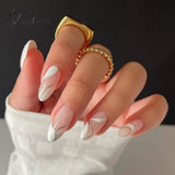 24Pcs/Set Blue Sky White Cloud Pattern Design False Nail French Stiletto Full Cover Fake Nails Glue