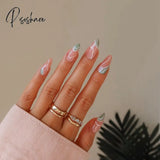 24Pcs/Set Blue Sky White Cloud Pattern Design False Nail French Stiletto Full Cover Fake Nails Glue