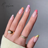 24Pcs/Set Fake Nails With Glue Full Cover Nail Tips Press On Med Diy Manicure Oval Head False Pink