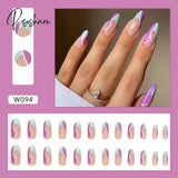 24Pcs/Set Fake Nails With Glue Full Cover Nail Tips Press On Med Diy Manicure Oval Head False Pink