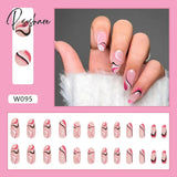 24Pcs/Set Fake Nails With Glue Full Cover Nail Tips Press On Med Diy Manicure Oval Head False Pink