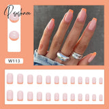 24Pcs/Set Fake Nails With Glue Full Cover Nail Tips Press On Med Diy Manicure Oval Head False Pink