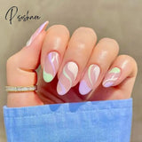 24Pcs/Set Fake Nails With Glue Full Cover Nail Tips Press On Med Diy Manicure Oval Head False Pink