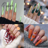 24Pcs/Set Long Fake Nails Halloween Christmas Elk Press On False Nail Advanced Art Wearable Funny