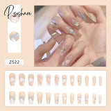 24Pcs Shiny Star Y2K Press On Nail Full Cover Coffin False Patch Cute Girl Finished Fashion Fake