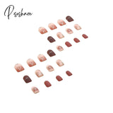 24Pcs Short Press On Nails For Women Girl Fake Patch Matte Pink Design French Artificial Acrylic