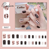 24Pcs Short Press On Nails For Women Girl Fake Patch Matte Pink Design French Artificial Acrylic