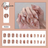 24Pcs Short Press On Nails For Women Girl Fake Patch Matte Pink Design French Artificial Acrylic