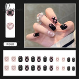 24Pcs Short Press On Nails For Women Girl Fake Patch Matte Pink Design French Artificial Acrylic