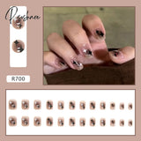 24Pcs Short Press On Nails For Women Girl Fake Patch Matte Pink Design French Artificial Acrylic