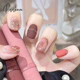 24Pcs Short Press On Nails For Women Girl Fake Patch Matte Pink Design French Artificial Acrylic