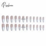 24Pcs Sliver Cool False Nails French Y2K Style Press On For Girl Women Werable Full Finished