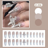 24Pcs Sliver Cool False Nails French Y2K Style Press On For Girl Women Werable Full Finished