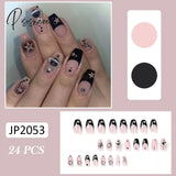 24Pcs Sliver Cool False Nails French Y2K Style Press On For Girl Women Werable Full Finished