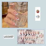 24Pcs Small Fresh White Flowers Decorated Frosted Matte Wearable Fake Nails Suitable Fairy Girl