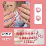 24Pcs Small Fresh White Flowers Decorated Frosted Matte Wearable Fake Nails Suitable Fairy Girl