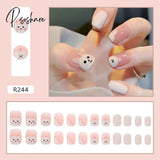 24Pcs Small Fresh White Flowers Decorated Frosted Matte Wearable Fake Nails Suitable Fairy Girl