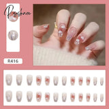 24Pcs Small Fresh White Flowers Decorated Frosted Matte Wearable Fake Nails Suitable Fairy Girl