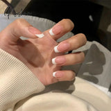 24pcs Summer Short Natural Nude White French Nail Tips False Fake Nails Acrylic Press on Ultra Easy Wear for Home Office Wear