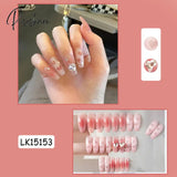 24Pcs Sweet Pink Fake Nails With Love Heart Pattern Design Press On Full Cover Long Coffin Manicure