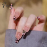 24Pcs Wearable Pink Press On Fake Nails Tips With Glue False Nails Design Butterfly Lovely Girl